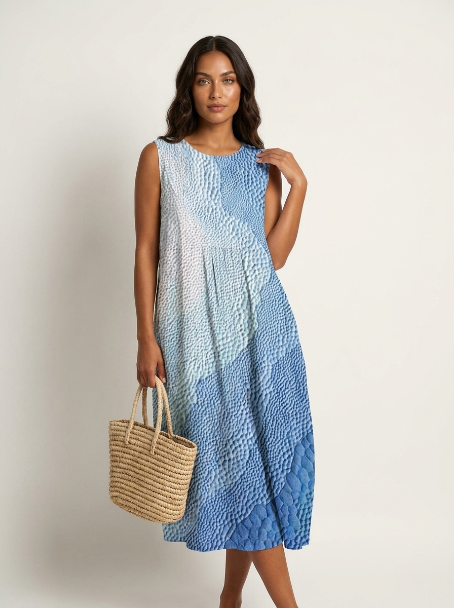 Women's Printed Midi Dress – Sleeveless Summer Dress