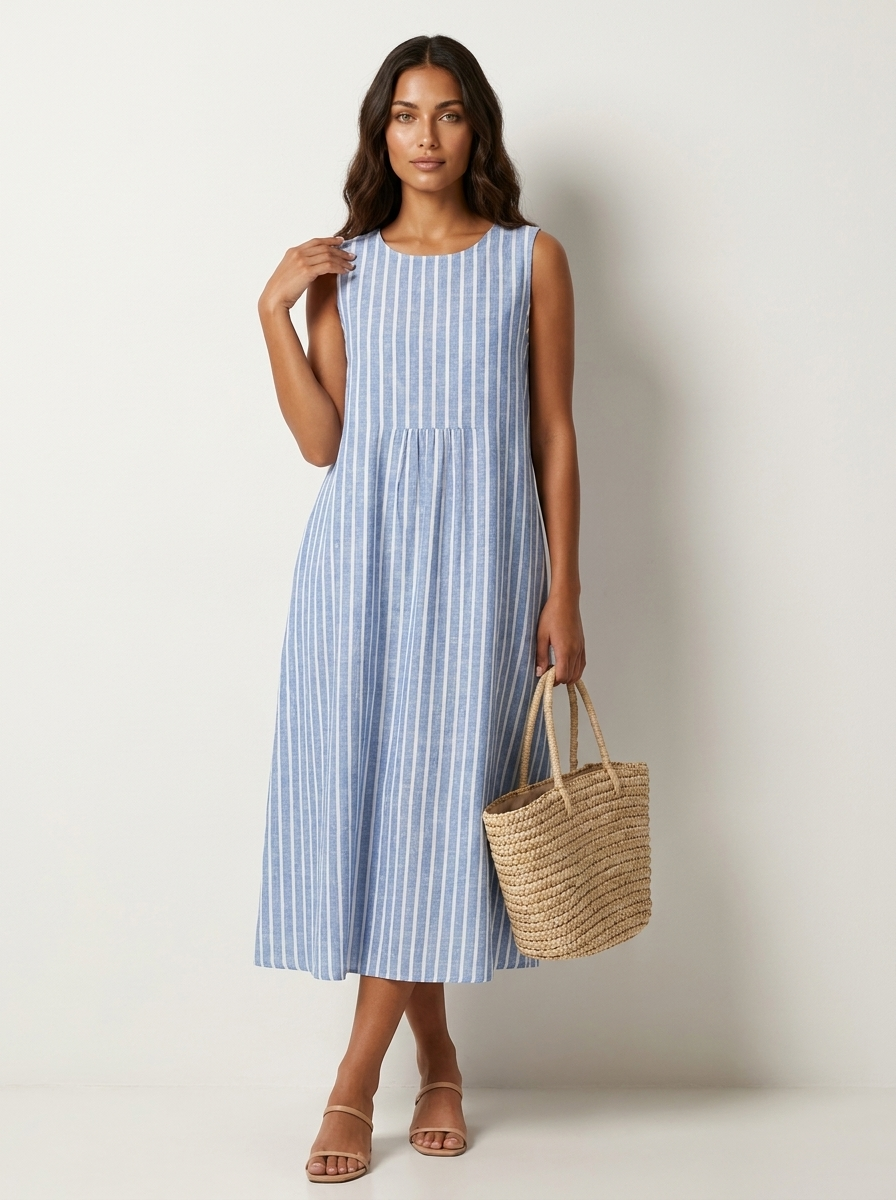 Women's Printed Midi Dress – Sleeveless Summer Dress