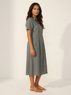 Women's Button-Up Midi Dress – V-Neck Summer Dress