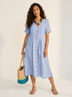 Women's Button-Up Midi Dress – V-Neck Summer Dress