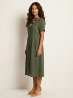 Women's Button-Up Midi Dress – V-Neck Summer Dress