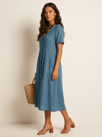 Women's Button-Up Midi Dress – V-Neck Summer Dress