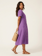 Women's Button-Up Midi Dress – V-Neck Summer Dress