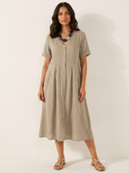 Women's Button-Up Midi Dress – V-Neck Summer Dress