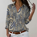 Women's Pattern Print Blouse – Relaxed Long Sleeve Statement Blouse