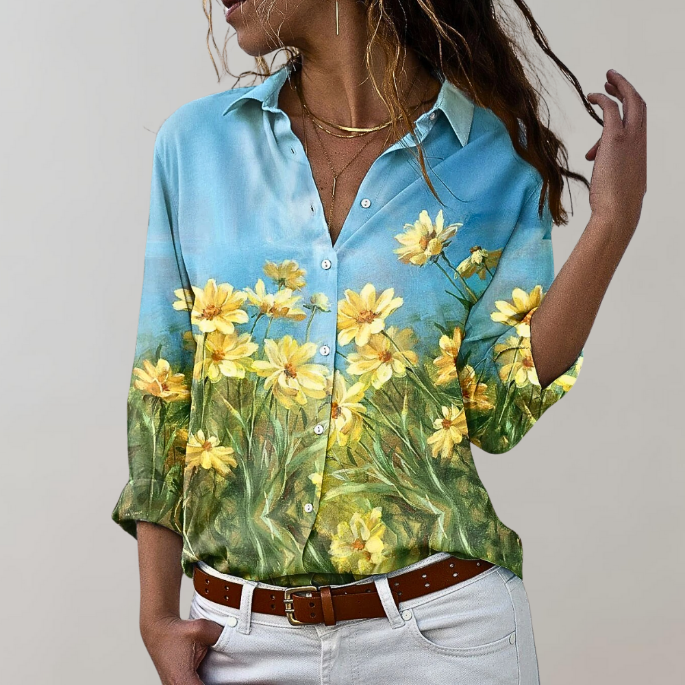 Women's Pattern Print Blouse – Relaxed Long Sleeve Statement Blouse
