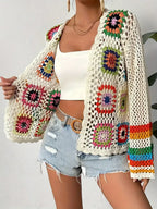 Women's Boho Crochet Cardigan – Open Front Beach Cover-Up