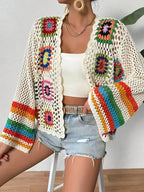 Women's Boho Crochet Cardigan – Open Front Beach Cover-Up