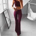 Women's High Waist Flared Trousers – Stretch Pull-On Fitted Pants