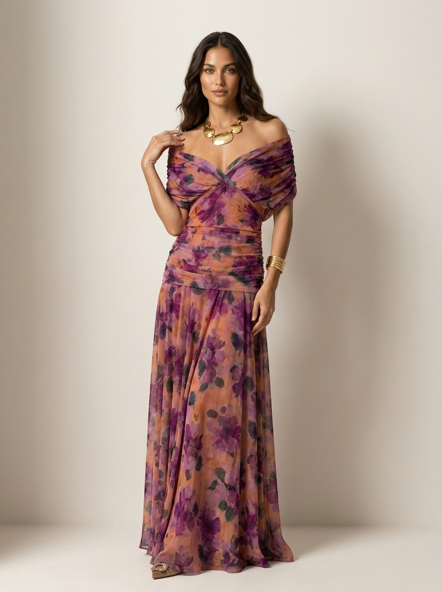 Women's Pleated Evening Dress – Formal Maxi Dress