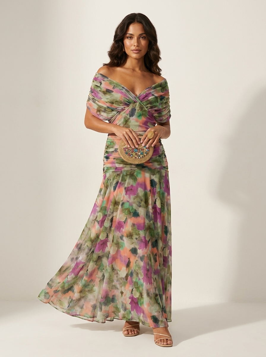 Women's Pleated Evening Dress – Formal Maxi Dress