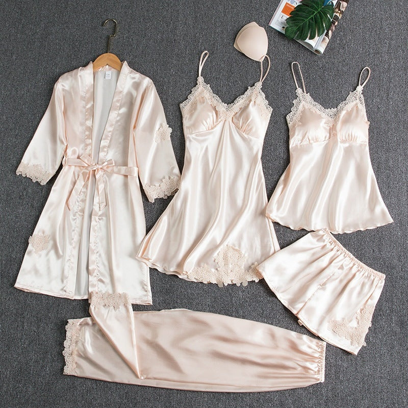Women's Satin Pajama Set – Lace Sleepwear Set