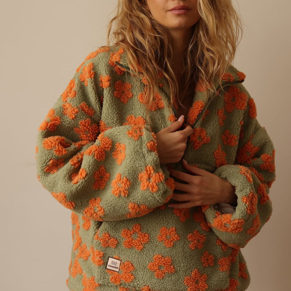 Women's Floral Sherpa Sweater – Oversized Boho Print Pullover