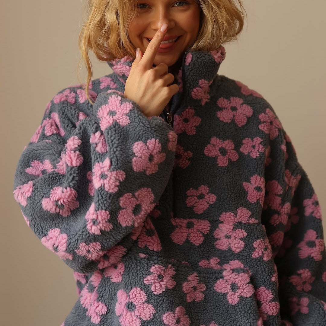 Women's Floral Sherpa Sweater – Oversized Boho Print Pullover