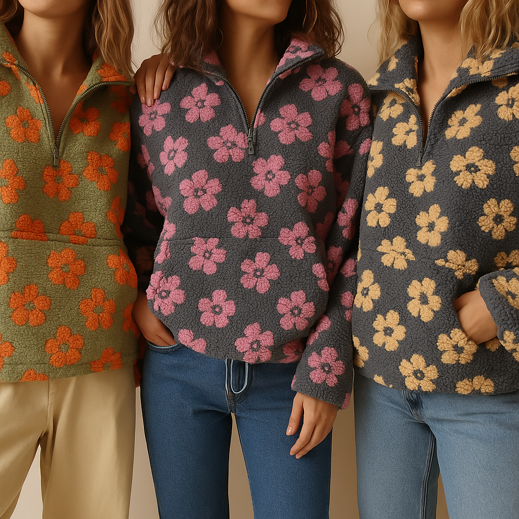 Women's Floral Sherpa Sweater – Oversized Boho Print Pullover