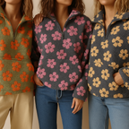 Women's Floral Sherpa Sweater – Oversized Boho Print Pullover