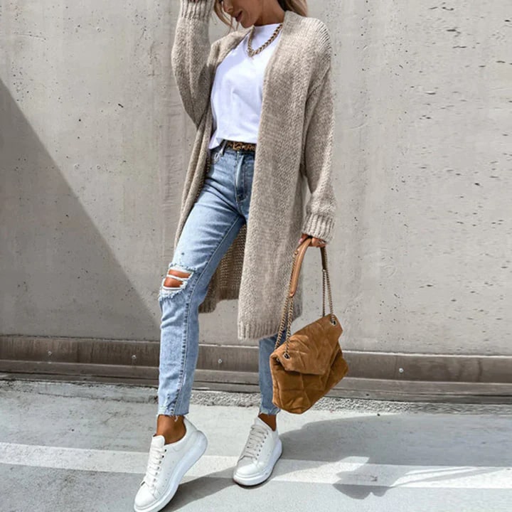 Women's Textured Knit Cardigan – Open Front Longline Sweater