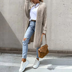 Women's Textured Knit Cardigan – Open Front Longline Sweater