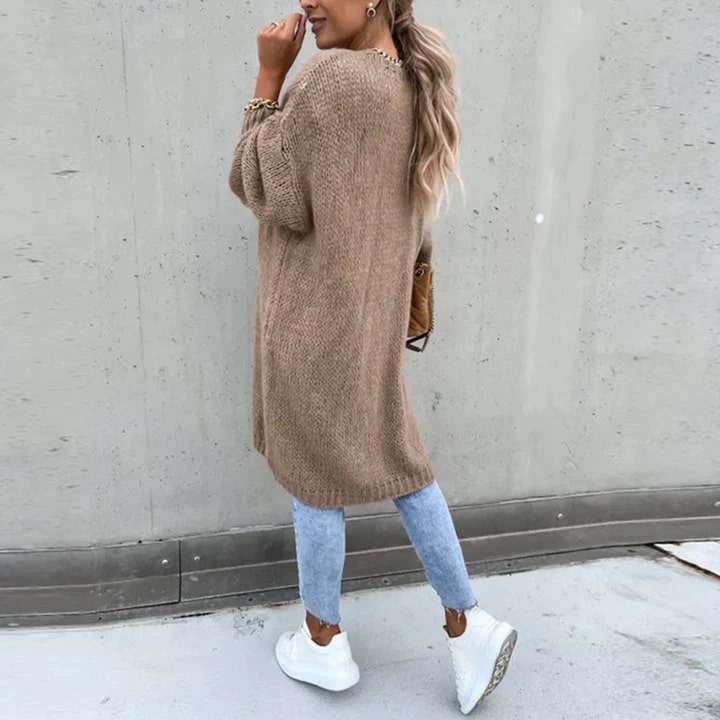 Women's Textured Knit Cardigan – Open Front Longline Sweater