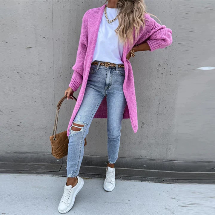 Women's Textured Knit Cardigan – Open Front Longline Sweater