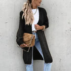 Women's Textured Knit Cardigan – Open Front Longline Sweater