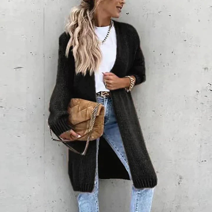 Women's Textured Knit Cardigan – Open Front Longline Sweater