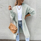 Women's Textured Knit Cardigan – Open Front Longline Sweater