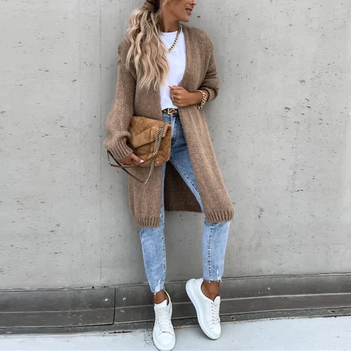 Women's Textured Knit Cardigan – Open Front Longline Sweater