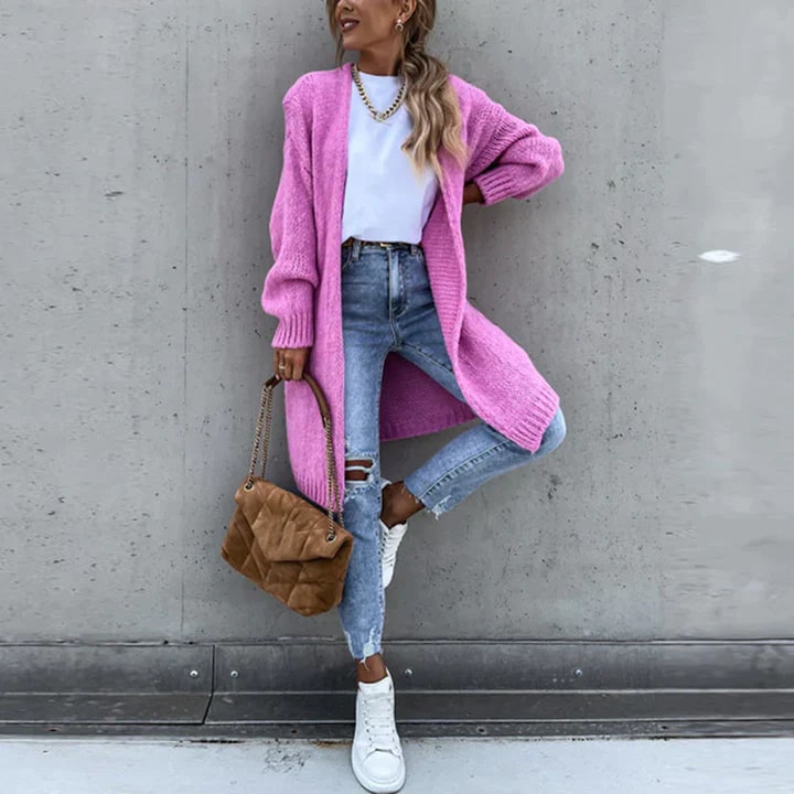 Women's Textured Knit Cardigan – Open Front Longline Sweater