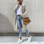 Women's Textured Knit Cardigan – Open Front Longline Sweater