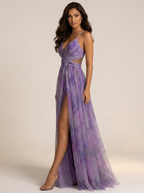 Women's Watercolor Maxi Dress – V-Neck Occasion Dress