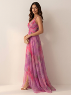 Women's Watercolor Maxi Dress – V-Neck Occasion Dress
