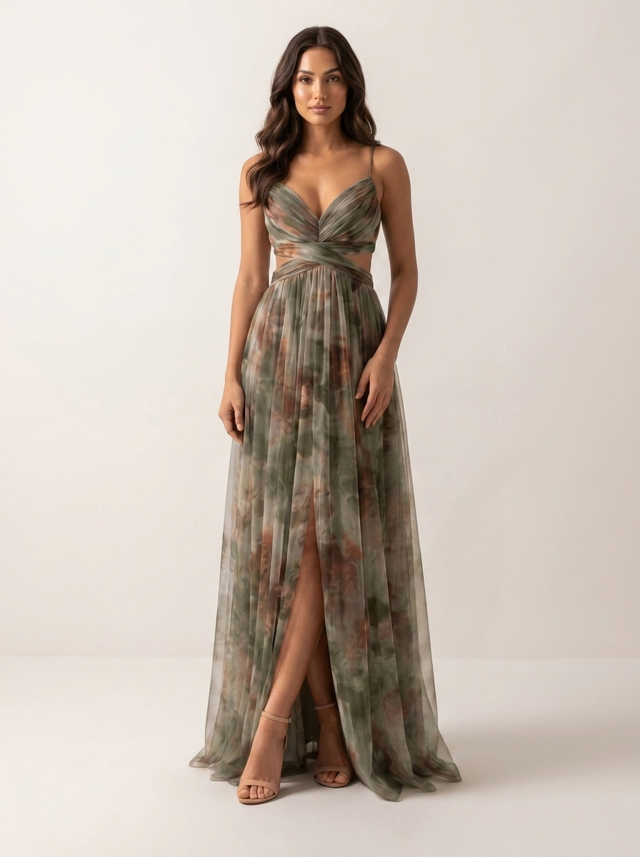 Women's Watercolor Maxi Dress – V-Neck Occasion Dress