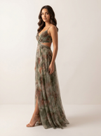 Women's Watercolor Maxi Dress – V-Neck Occasion Dress