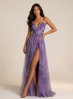 Women's Watercolor Maxi Dress – V-Neck Occasion Dress