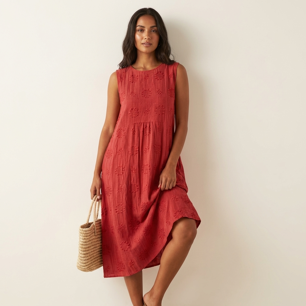 Women's Embroidered Midi Dress – Sleeveless Summer Dress