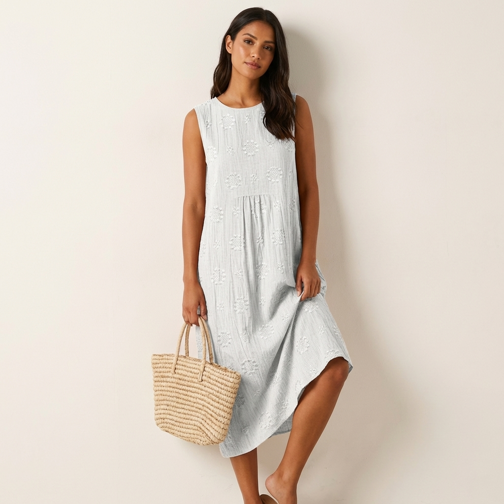 Women's Embroidered Midi Dress – Sleeveless Summer Dress