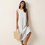 Women's Embroidered Midi Dress – Sleeveless Summer Dress