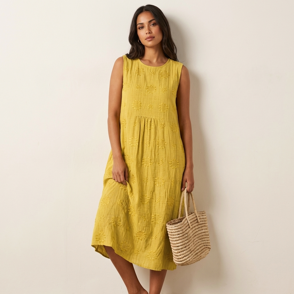 Women's Embroidered Midi Dress – Sleeveless Summer Dress