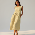 Women's Embroidered Midi Dress – Sleeveless Summer Dress