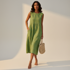Women's Embroidered Midi Dress – Sleeveless Summer Dress