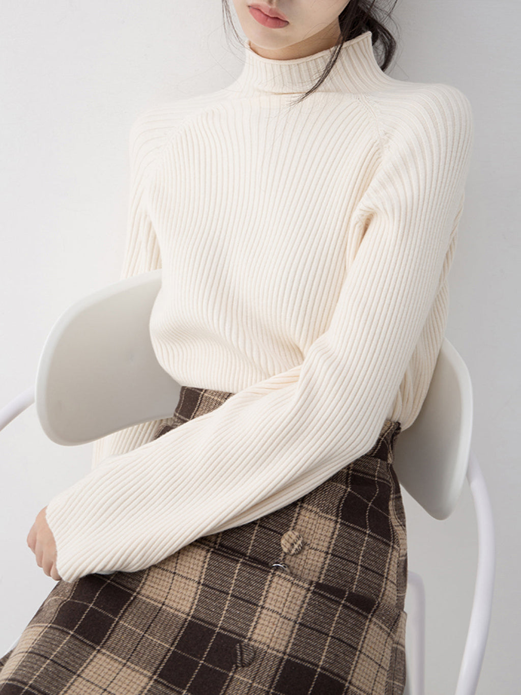 Women's Fitted Turtleneck Sweater – Ribbed High Neck Long Sleeve Sweater
