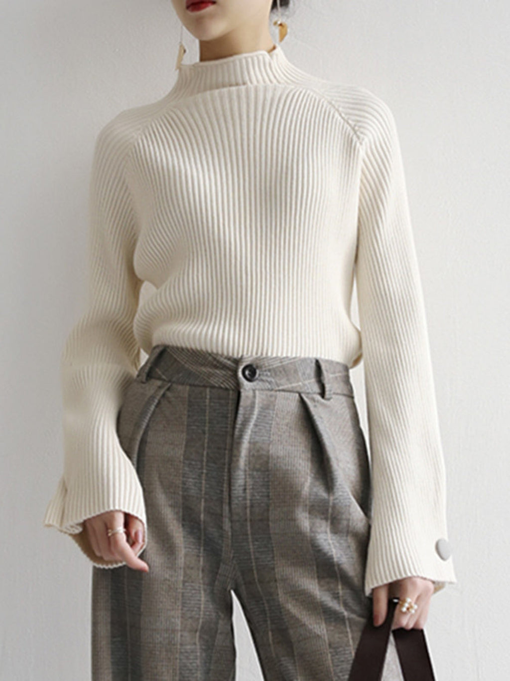 Women's Fitted Turtleneck Sweater – Ribbed High Neck Long Sleeve Sweater