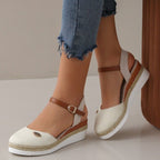 Women's Wedge Sandals with Woven Straps and Cushioned Sole
