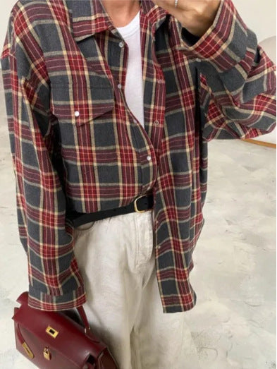 Women's Plaid Oversized Blouse – Relaxed Collared Button Front Shirt