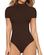 Women's Short Sleeve Bodysuit – Fitted Mock Neck Bodysuit