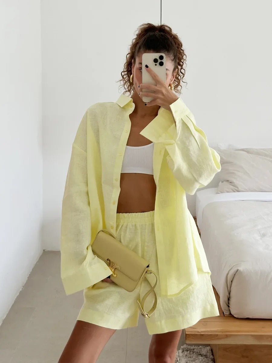 Women's Blouse Set with Relaxed Fit and Matching Shorts