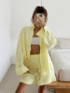 Women's Blouse Set with Relaxed Fit and Matching Shorts
