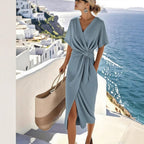 Women's Wrap Midi Dress – Side Slit Dress