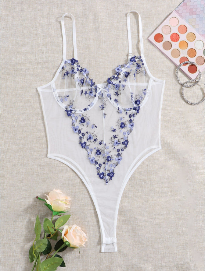 Women's Embroidered Lace Lingerie Set – Floral Bra & Matching Brief Set